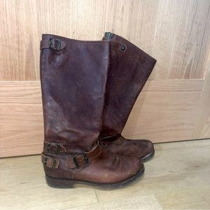 Frye tall zip back, snap buckle boot